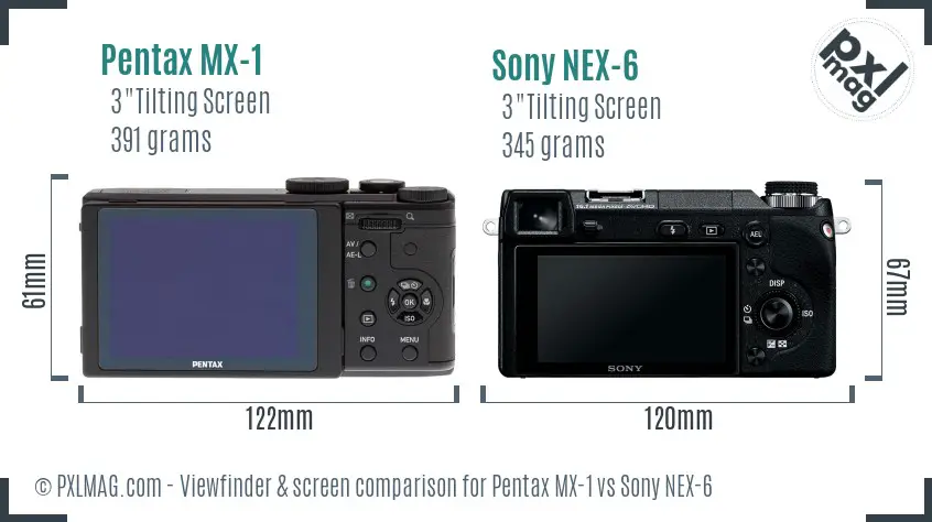 Pentax MX-1 vs Sony NEX-6 Screen and Viewfinder comparison