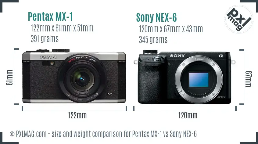 Pentax MX-1 vs Sony NEX-6 size comparison