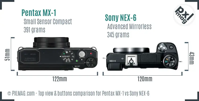 Pentax MX-1 vs Sony NEX-6 top view buttons comparison