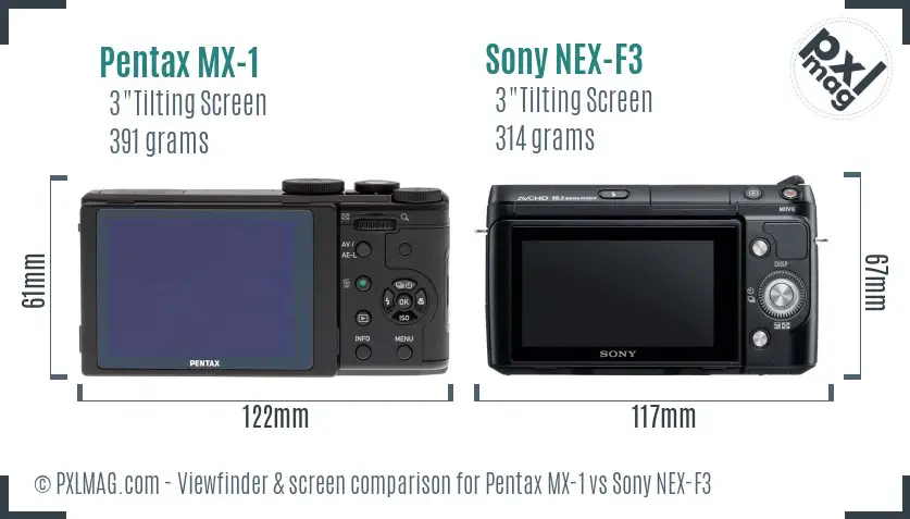 Pentax MX-1 vs Sony NEX-F3 Screen and Viewfinder comparison