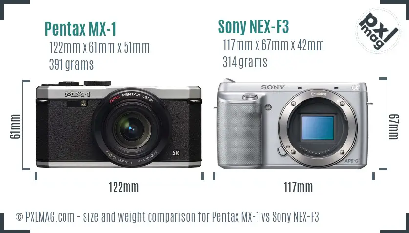 Pentax MX-1 vs Sony NEX-F3 size comparison