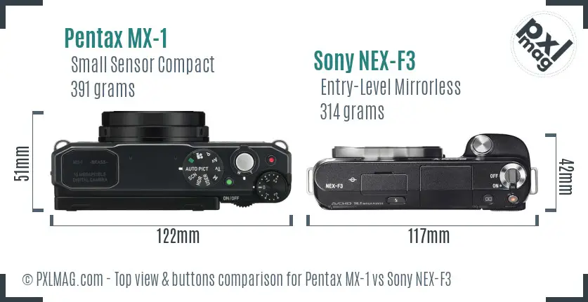 Pentax MX-1 vs Sony NEX-F3 top view buttons comparison