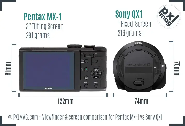 Pentax MX-1 vs Sony QX1 Screen and Viewfinder comparison