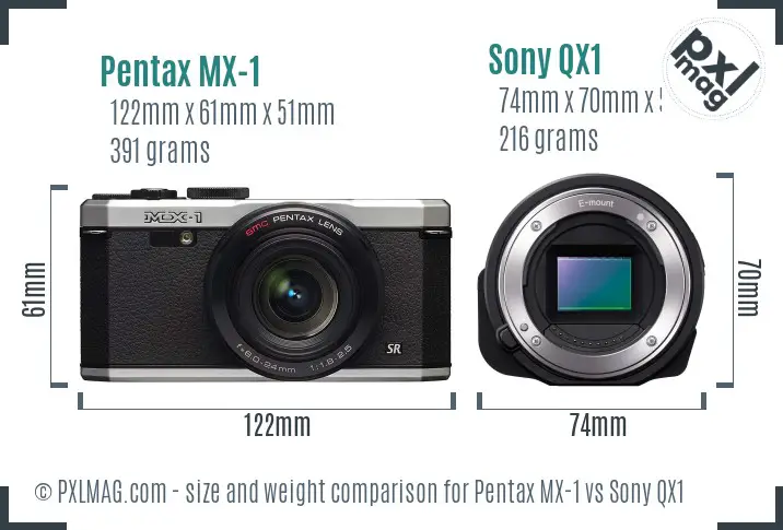 Pentax MX-1 vs Sony QX1 size comparison