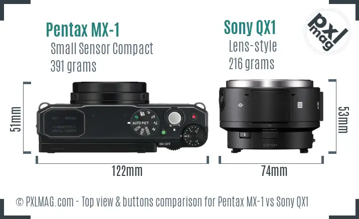 Pentax MX-1 vs Sony QX1 top view buttons comparison