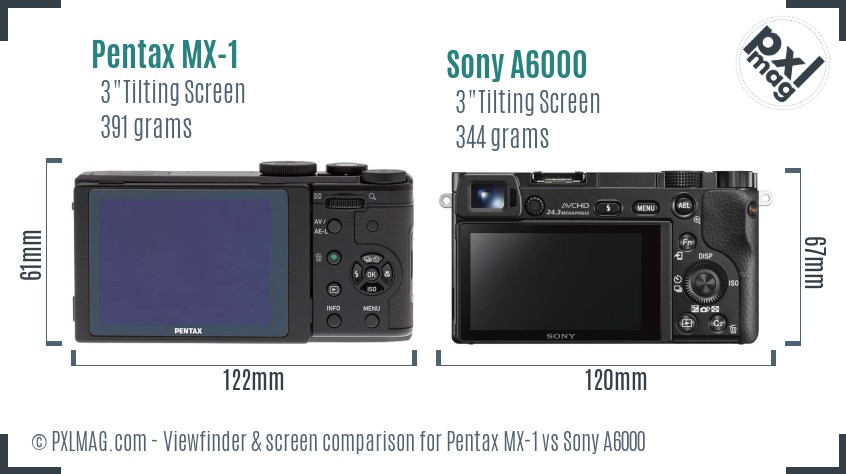 Pentax MX-1 vs Sony A6000 Screen and Viewfinder comparison