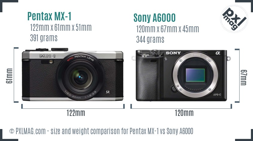 Pentax MX-1 vs Sony A6000 size comparison Pentax MX-1 vs Sony A6000 size comparison