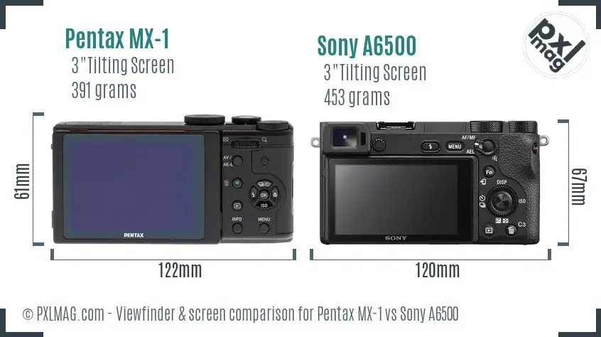 Pentax MX-1 vs Sony A6500 Screen and Viewfinder comparison Pentax MX-1 vs Sony A6500 Screen and Viewfinder comparison
