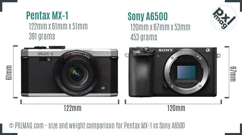 Pentax MX-1 vs Sony A6500 size comparison Pentax MX-1 vs Sony A6500 size comparison