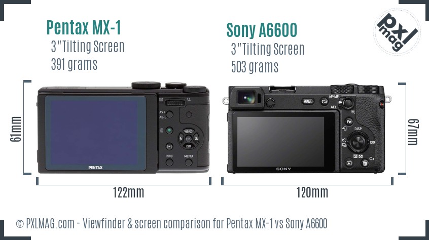 Pentax MX-1 vs Sony A6600 Screen and Viewfinder comparison
