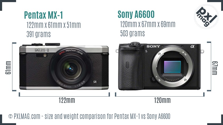 Pentax MX-1 vs Sony A6600 size comparison Pentax MX-1 vs Sony A6600 size comparison