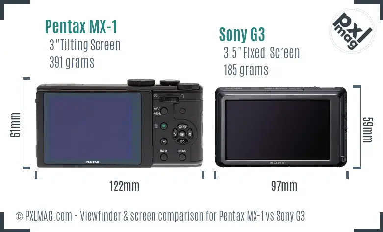 Pentax MX-1 vs Sony G3 Screen and Viewfinder comparison