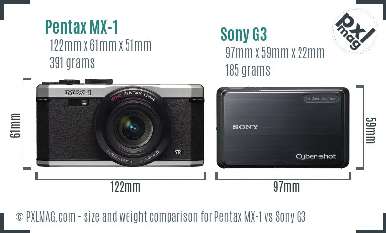 Pentax MX-1 vs Sony G3 size comparison