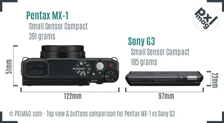 Pentax MX-1 vs Sony G3 top view buttons comparison