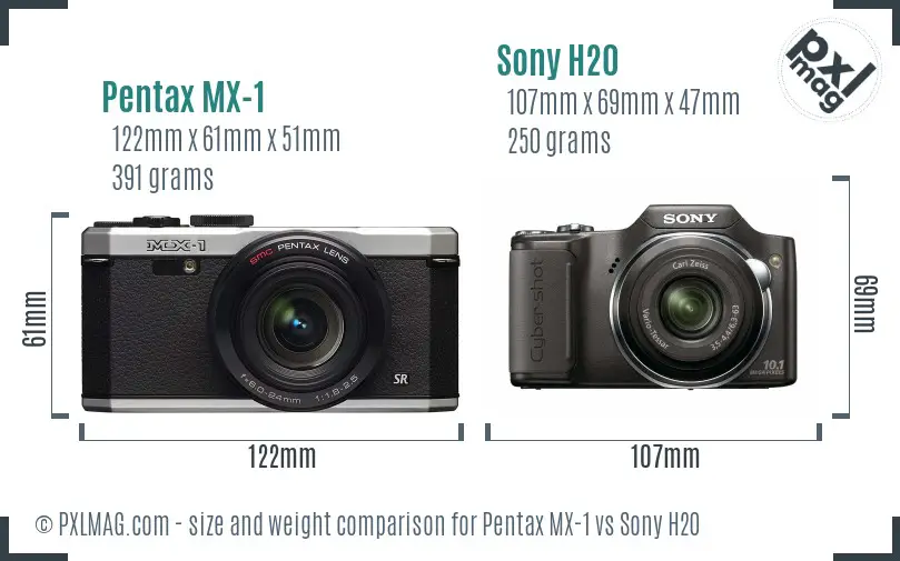 Pentax MX-1 vs Sony H20 size comparison