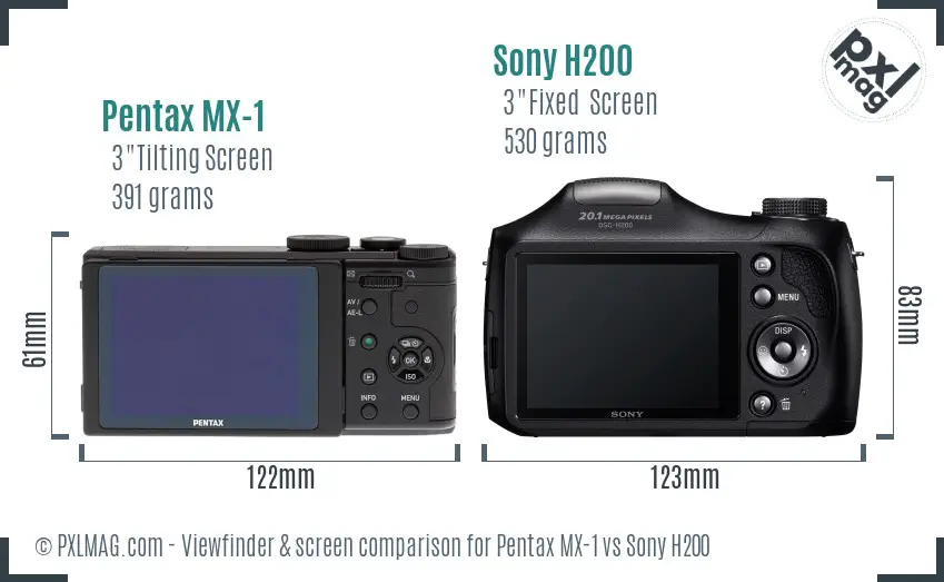 Pentax MX-1 vs Sony H200 Screen and Viewfinder comparison Pentax MX-1 vs Sony H200 Screen and Viewfinder comparison