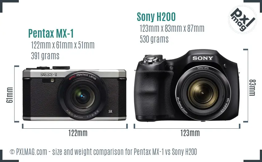 Pentax MX-1 vs Sony H200 size comparison Pentax MX-1 vs Sony H200 size comparison