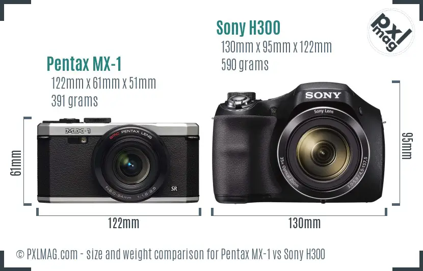 Pentax MX-1 vs Sony H300 size comparison
