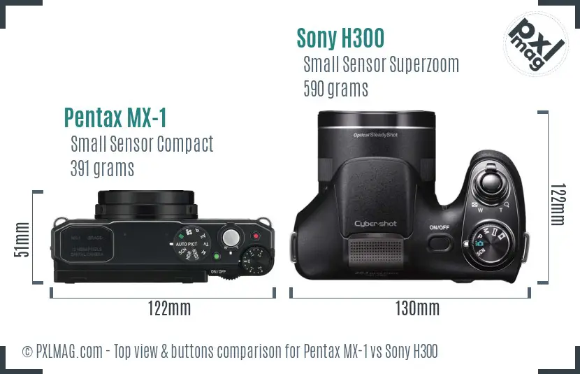 Pentax MX-1 vs Sony H300 top view buttons comparison