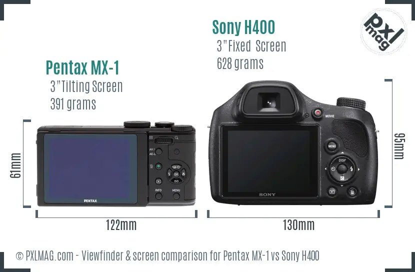 Pentax MX-1 vs Sony H400 Screen and Viewfinder comparison