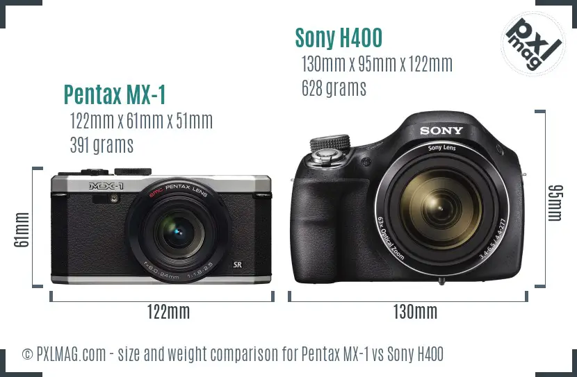 Pentax MX-1 vs Sony H400 size comparison