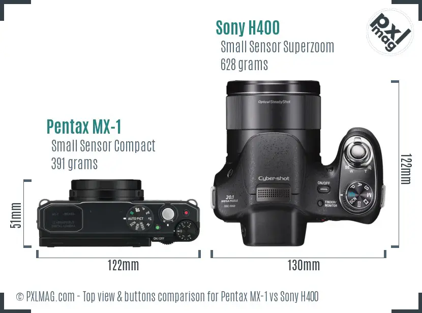 Pentax MX-1 vs Sony H400 top view buttons comparison