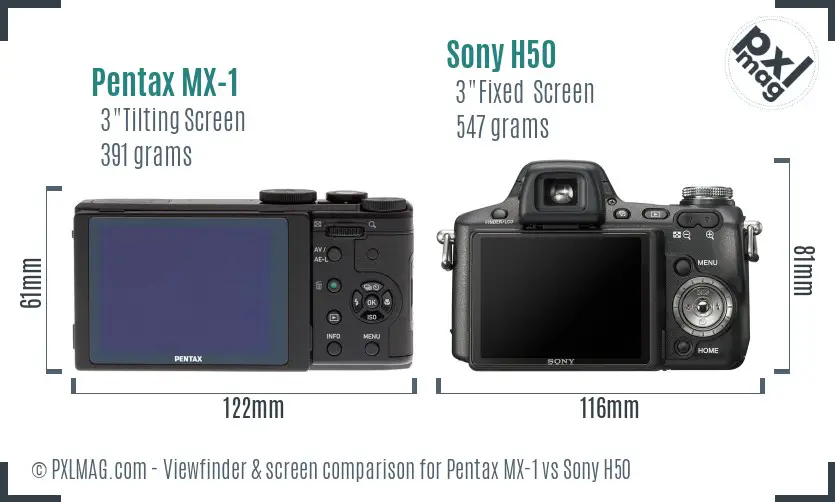 Pentax MX-1 vs Sony H50 Screen and Viewfinder comparison