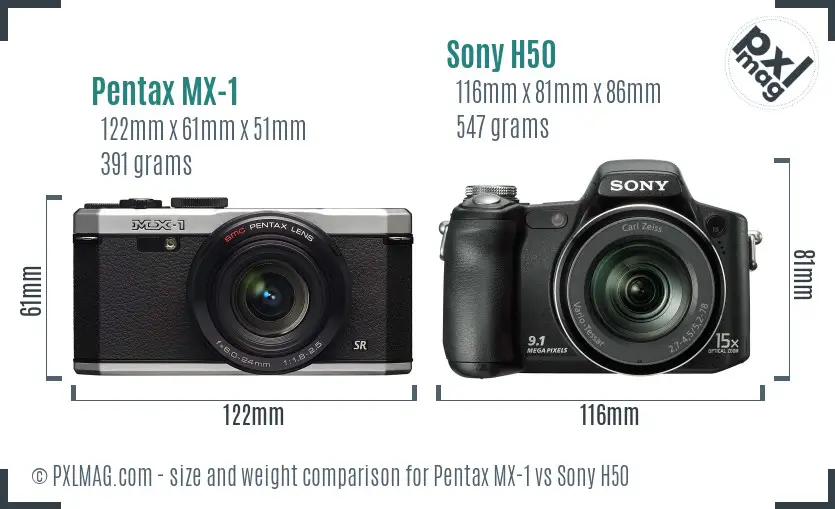 Pentax MX-1 vs Sony H50 size comparison