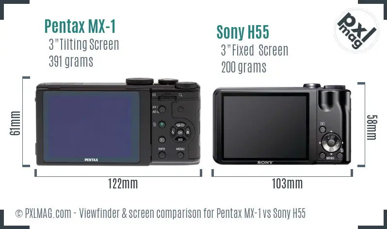 Pentax MX-1 vs Sony H55 Screen and Viewfinder comparison