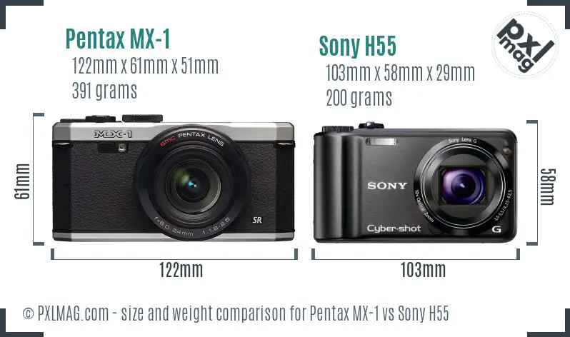 Pentax MX-1 vs Sony H55 size comparison