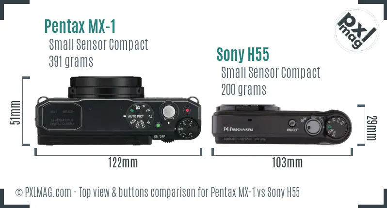 Pentax MX-1 vs Sony H55 top view buttons comparison