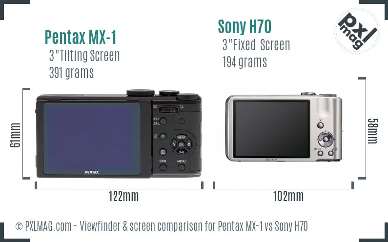 Pentax MX-1 vs Sony H70 Screen and Viewfinder comparison