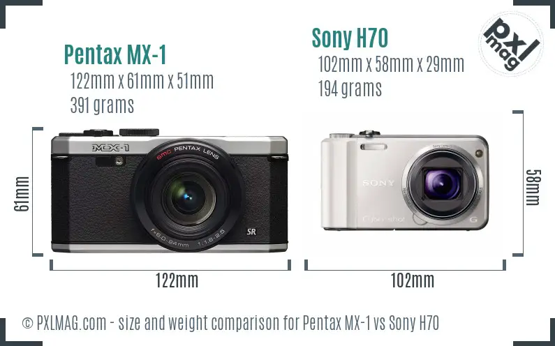 Pentax MX-1 vs Sony H70 size comparison