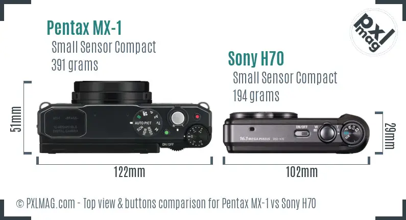 Pentax MX-1 vs Sony H70 top view buttons comparison