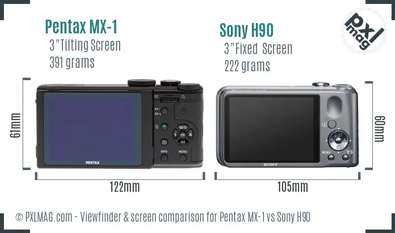 Pentax MX-1 vs Sony H90 Screen and Viewfinder comparison
