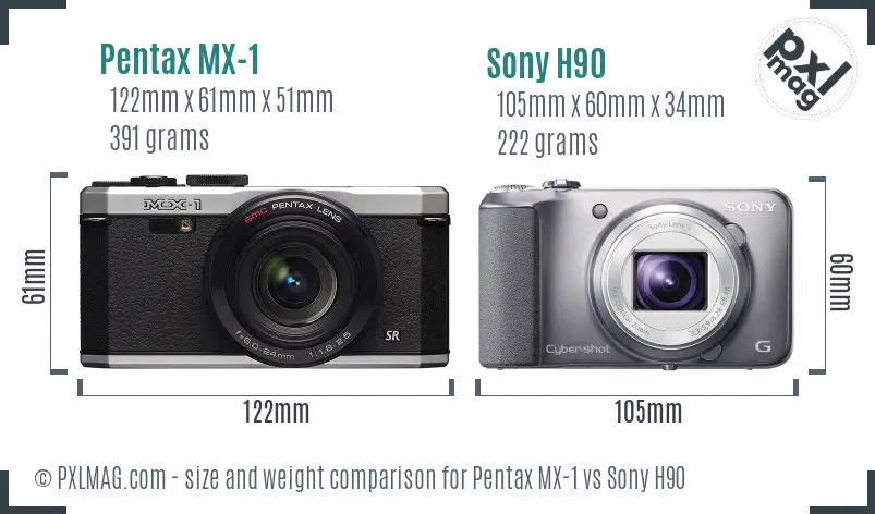 Pentax MX-1 vs Sony H90 size comparison