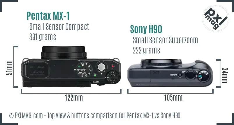 Pentax MX-1 vs Sony H90 top view buttons comparison