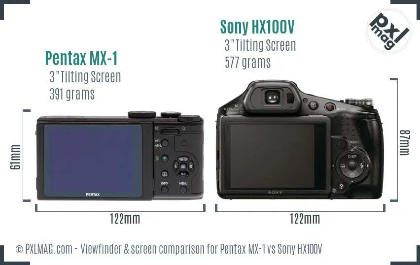 Pentax MX-1 vs Sony HX100V Screen and Viewfinder comparison