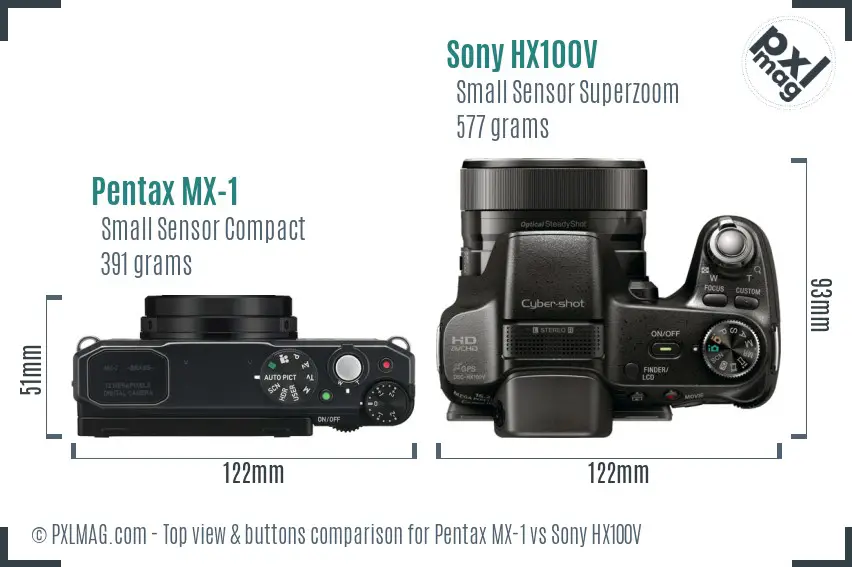 Pentax MX-1 vs Sony HX100V top view buttons comparison