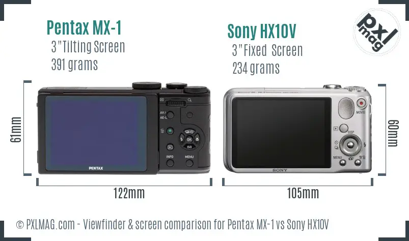 Pentax MX-1 vs Sony HX10V Screen and Viewfinder comparison