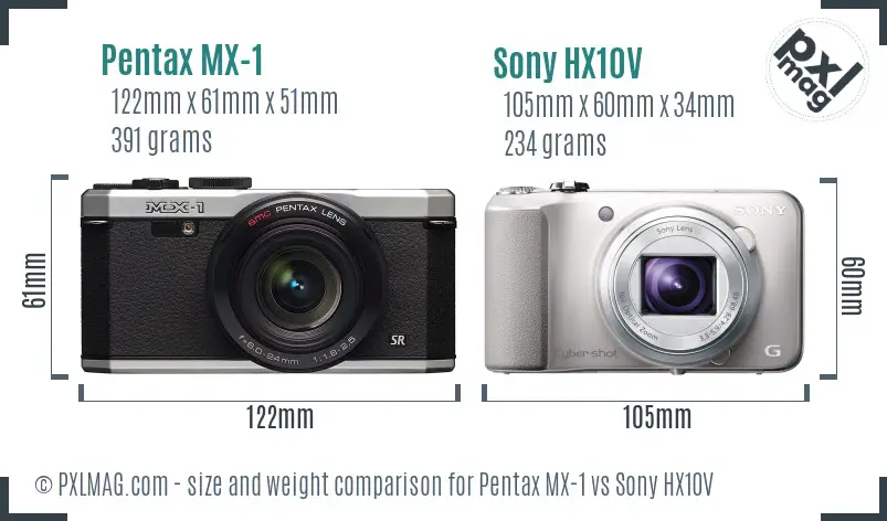 Pentax MX-1 vs Sony HX10V size comparison