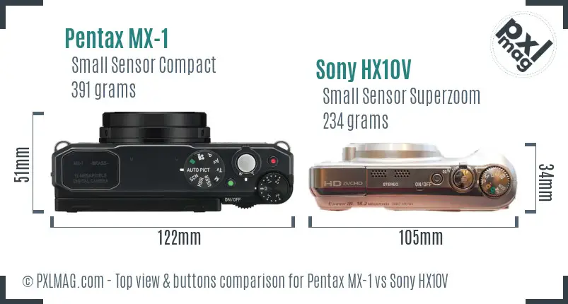Pentax MX-1 vs Sony HX10V top view buttons comparison