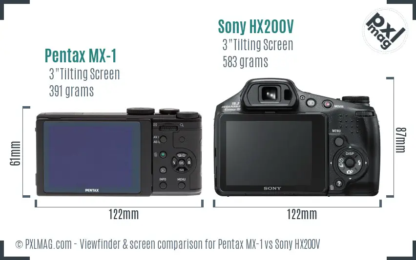 Pentax MX-1 vs Sony HX200V Screen and Viewfinder comparison