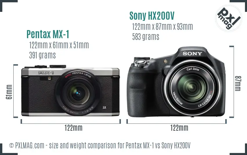 Pentax MX-1 vs Sony HX200V size comparison