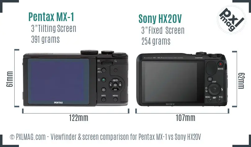 Pentax MX-1 vs Sony HX20V Screen and Viewfinder comparison