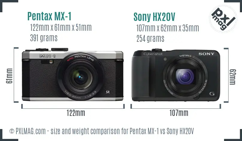Pentax MX-1 vs Sony HX20V size comparison