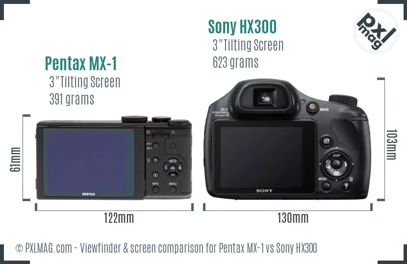 Pentax MX-1 vs Sony HX300 Screen and Viewfinder comparison