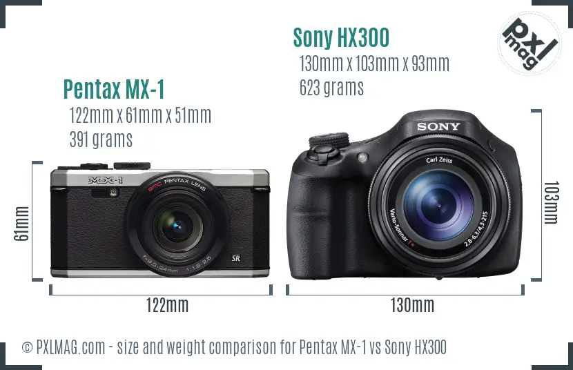 Pentax MX-1 vs Sony HX300 size comparison