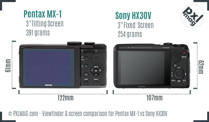 Pentax MX-1 vs Sony HX30V Screen and Viewfinder comparison