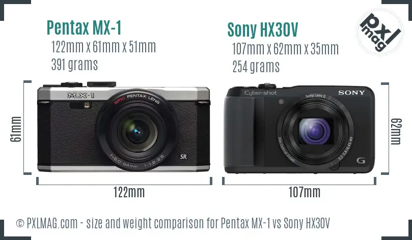 Pentax MX-1 vs Sony HX30V size comparison